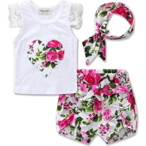 Toddler Infant Kids Baby Girls Lace Sleeve Outfits Clothes Sleeveless T shirt Tops Pants Shorts 2PCS Set Casual Clothes