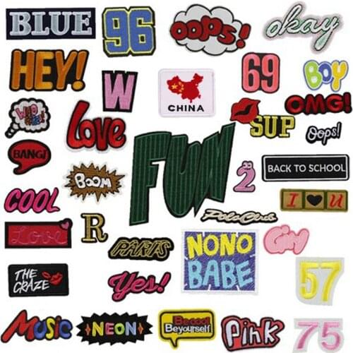 20pcs Letter Word Embroidered Patches Iron On parches bordados Patchwork Appliques Jacket Patch For Clothing Bag Cap Dress Decor