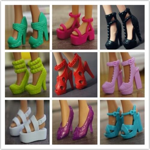 5Pairs/Lot Original Doll Shoes Sandals 1/6 Doll Decors Girl DIY Dressing Toys Red Pink Black Solid Color Doll Shoes Girl Gifts