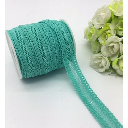 5yards/lot 5/8"(16mm) Cyan Bilateral Lace Grid Fold Over Elastic Spandex Lace Band Ties Hair Accessories Lace Trim