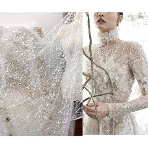 5 Yards /lot Stripe Tulle Lace Fabric , Clear Sequin Bridal Veil Wedding Bodice Lining fabric in wholesale price 140cm wide