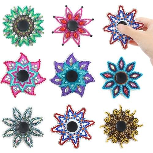5D DIY Diamond Painting Mandala Fingertip Spinner Double Sided Drill Resin Colorful Spinning Anti Stress Toy for Kids Adult Gift