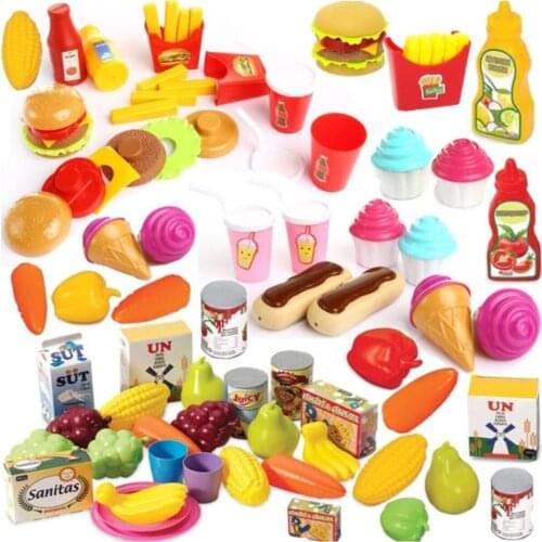 80 Pieces Toy Fruit + Vegetable + Dessert + Hamburger Set Girls Games Dollhouse Toy-Toy Food Set-mini Toy Foods-Educational Toy