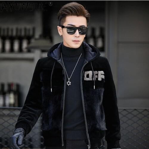 AYUNSUE 100% Real Wool Coat Men Winter 2021 Mens Fur Coat Hooded Mink Fur Jacket Male Balck Short Parka Casaco Masculino Gxy266