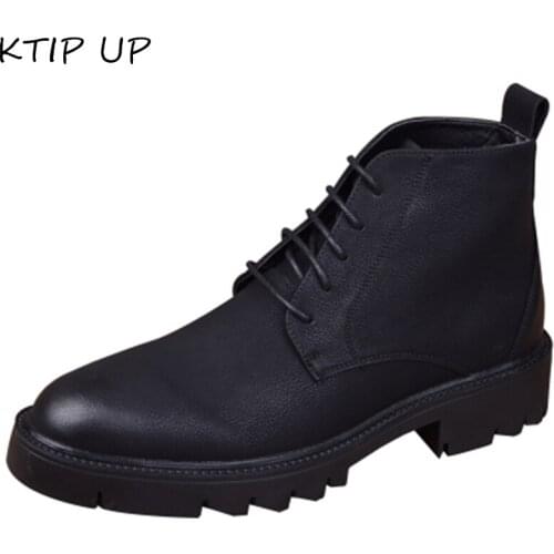Spring Autumn Ankle Boots Men Black Casual High-top Leather Shoes Plus Velvet Warm Platform Lace-up Winter Shoes Men Shoes