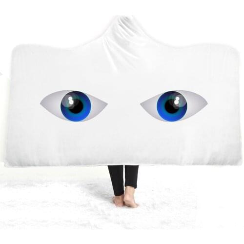 Black and White Yellow Eyes Print 3D Printed Plush Hooded Blanket for Adults Kid Warm Wearable Fleece Throw Blankets