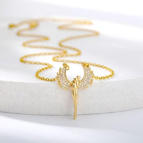 Zircon Angel Lucky Allah Necklaces For Women Minimalist Wing Chain Angel Pendant Necklace Jewelry Anniversary Gift Female 2021