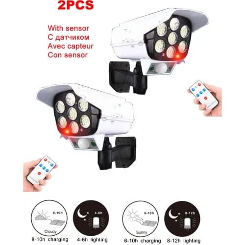 2pcs remote solar fake monitor dummy camera Light Outdoor Motion Sensor Recharge Wall Lamp Waterproof Emergency Lights For Stree