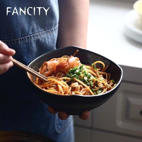 FANCITY Japanese large bowl ceramic noodle bowl ramen bowl soup bowl household large bowl ramen bowl salad bowl tableware