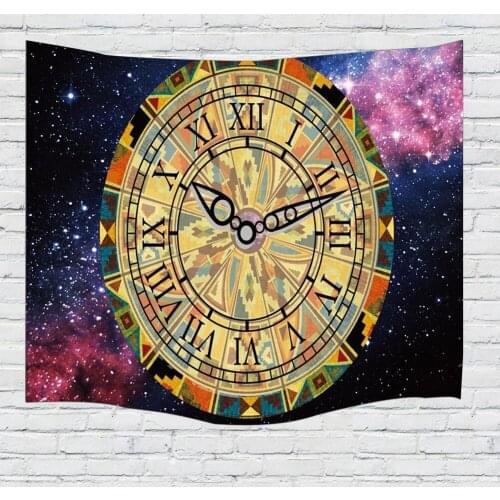 Clock Time Tapestry Galaxy Universe Starry Sky Tapestry Wall Outer Space Tapestry For Bedroom Living Room Home Decor 90x70 Inch