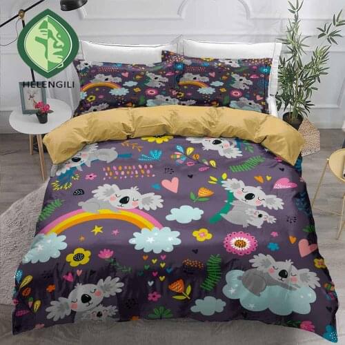 HELENGILI 3D Bedding Set Koala Print Duvet Cover Set Bedclothes with Pillowcase Bed Set Home Textiles #KLA28