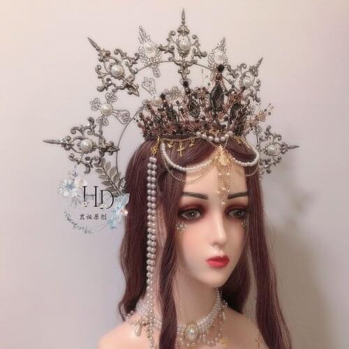 Queen Pope Halo Virgin Gorgeous Chain Hair crown Hair Accessories Cosplay Girl Dark Halloween Headdress Lolita Aperture Princess