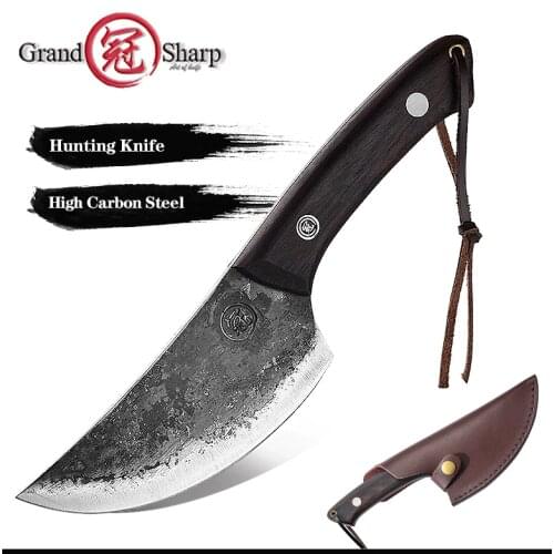 Grandsharp Forged Butcher Knife 5.5 Inch High Clad Steel Boning Hunting Camping Knife Tools Handmade Chef Knives Cleaver Knife