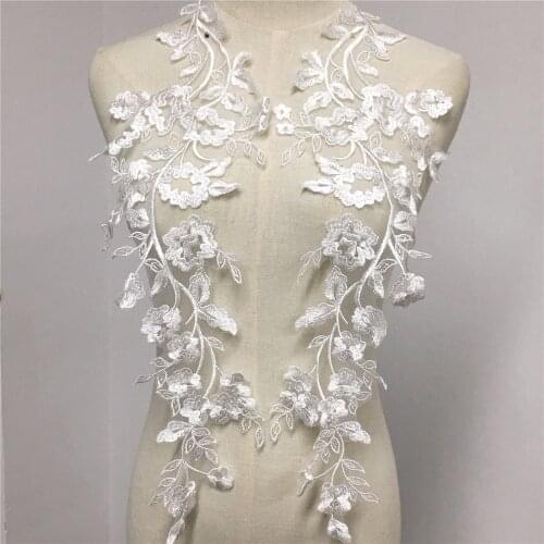 Sewing Lace Fabrics 1 Pair 51*19cm Ivory White Embroidery Flower Large Lace Applique For Wedding Dress, Bridal Gown