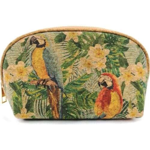 FASHION NATURAL CORK MAKE UP BAG PARROT PATTERN COSMETIC CASE VEGA WOODEN POUCH