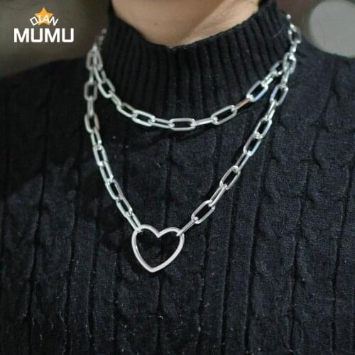 2021Fashion Gold Sliver Color Hip Hop Necklace For Women Men Jewelry Punk Heart-shaped Pendant Necklace Accessories