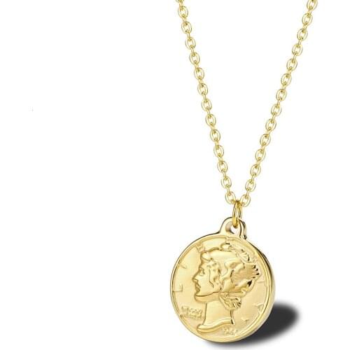 RIR Fashion Stainless Steel Portrait Avatar Gold Coin Necklace Geometric Round Gold Coin Medal Jewelry Accessories Necklace