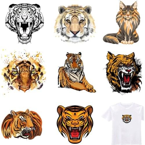 Iron-on Transfers for Clothing Ironing Patches Stickers Rock Diy Tiger Head Patch Flex Fusible Transfer Vinyl Adhesive Stripe I
