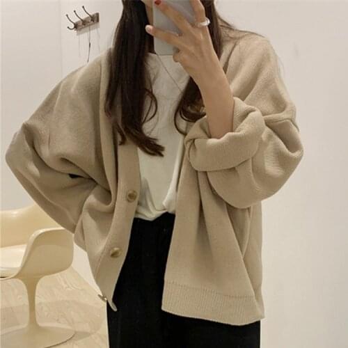 2021 New Winter Spring Womens Sweaters V-Neck Buttons Cardigans Oversized Fashionable Korean Lady Knitwears SWC18190