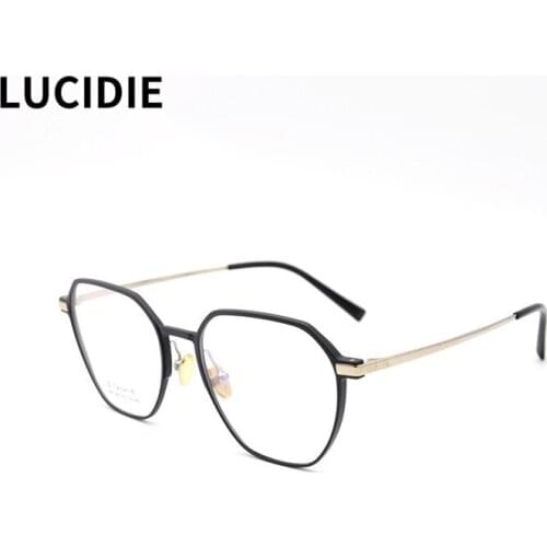 LUCIDIE New Titanium Glasses Clear Lens Frame Men Fashion Polygon Spectacles Myopia Optical Eyewear Male Eyeglasses High Quality