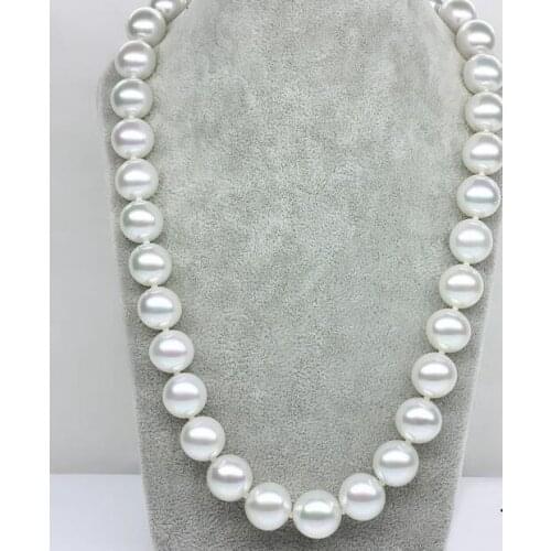 Huge 22"12-14mm natural south sea white round pearl necklace 14k