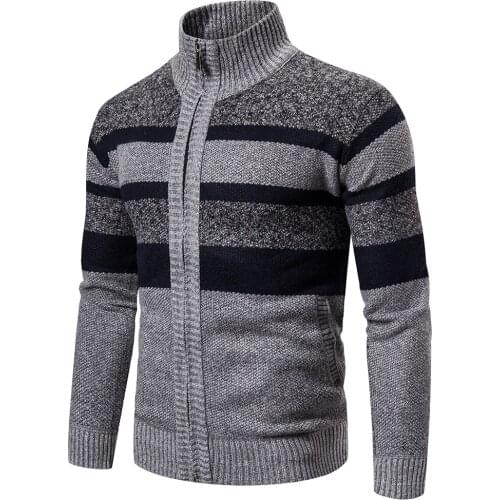 Autumn Winter cardigan men striped knitted cardigan mens winter jacket coat zipper cardigan Warm Knitted Sweater