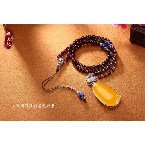 Silver toffee S925 Sterling Silver Natural topaz, marrow agate pendant, Thai silver sweater necklace, long female Pendant