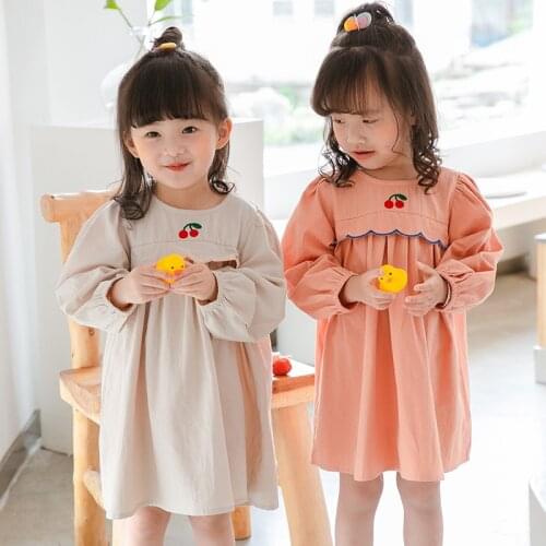2 3 4 5 6 Y Baby Girl Dress Kids Cotton Soft Long Sleeve Dress Fashion Cherry Embroidery Dress for Girl Kids Cute Princess Dress