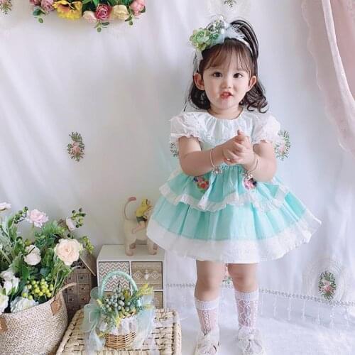 Summer Spanish Palace Retro Girls Lolita Princess Dress Embroidery Print Ball Gown Birthday Party Easter Dresses For Girl Y3141