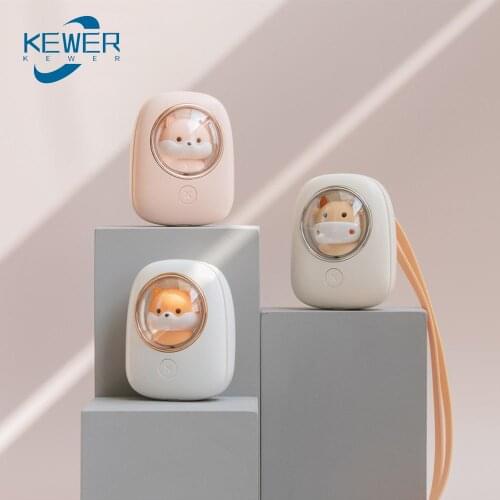 KEWER Hanging Neck Fan Portable USB Charging Mini Fan Children Cartoon Space Capsule Hanging Neck Fan LED Night Light 1200mAH