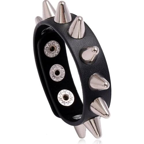 Factory Direct Jewelry Wholesale Personalized Spiked Punk Mens Leather Bracelet, Trendy Motorcycle Accessories