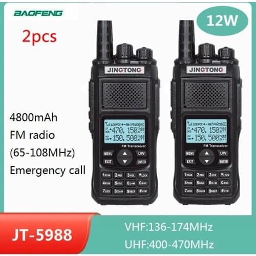 2pcs JT-5988 Walkie Talkie 12W Powerful Transceiver Radio Comunicador VHF UHF Ham Radio Station Real 4800mAh Large Battery