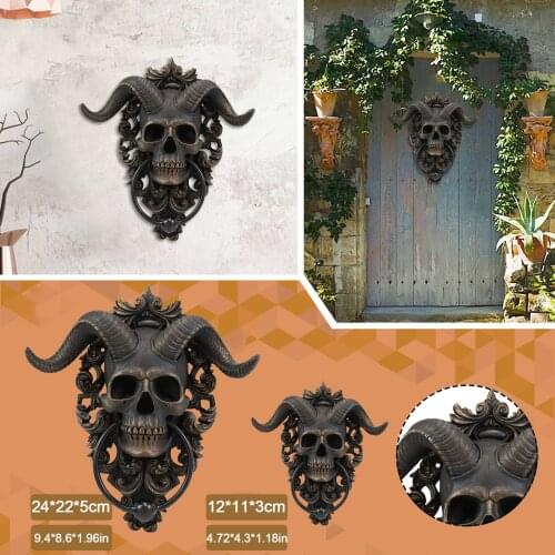 Horned-god Skull Hanging Door Knocker Heavy Duty Gothic Doorknocker Wall Decor Mysterious Door Knocker Sculpture