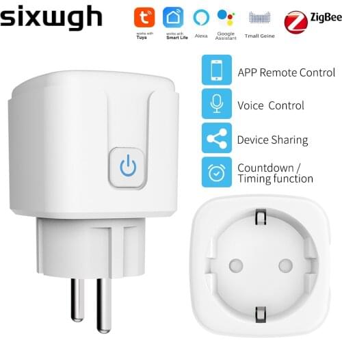 SIXWGH Zigbee Socket Smart Home Automation 16A EU Plug Tuya Smart Life APP Remote Timing Power Monitor Outlet Google Home Alexa