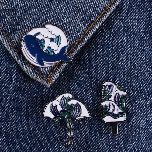 Blue Sea Metal Badge For Jeans Jacket Backpack Umbrealla Whale Enamel Pins On Clothes Icons Lapel Pin Bag Badge Gift Japan Style