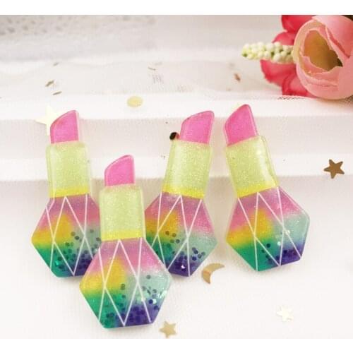 Resin Kawaii Colorful Glitter Big Lipstick Flatback Rhinestone 4PCS Scrapbook DIY Decor Home Figurine Crafts OF865