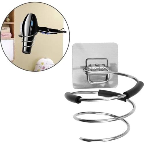 Stainless Steel Spiral Stand for Bathroom Hair Dryer Holder Blower Organizer Self Adhesive Wall Mounted Nail Free No Drilling