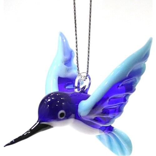 Custom Hanging Glass Bird Craft Ornament Dark Blue Handmade Hummingbird Figurine Cute Vivid Animal Pendant For Home Garden Decor