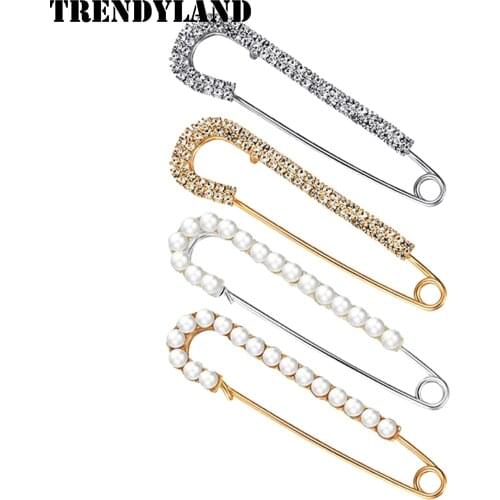 Trendyland Women Brooch Pins Sweater Shawl Clips Faux Crystal And Pearl Brooches 2 Styles Designer Wear 2021 Dropshipping