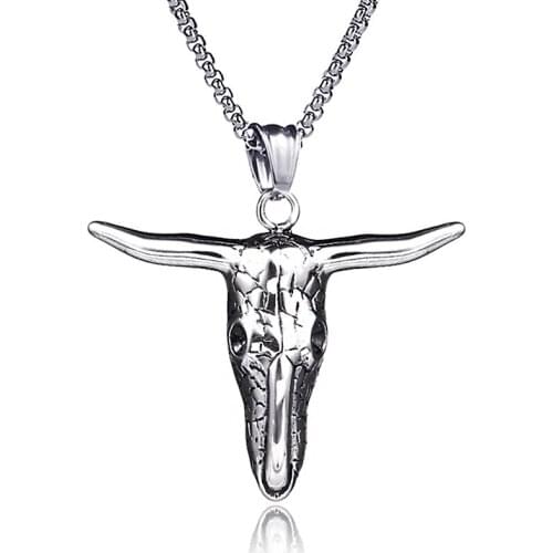 Vintage Bull Skull Mens Stainless Steel Pendant Necklace Silver Color Goat Head Unique Design Cool Man Necklaces Jewelry LN3011