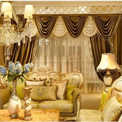High End European Curtain Luxury Atmosphere Shading Velvet Curtain Villa High Window Curtain Head Living Room
