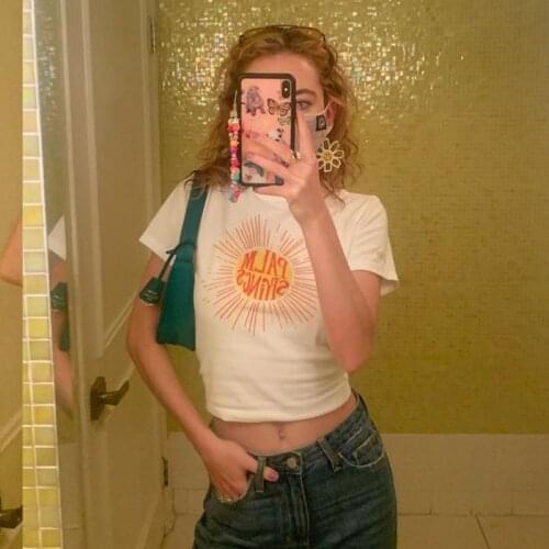 T-shirt female Retro white round neck letter printed short-sleeved T-shirt women summer top harajuku y2k kawaii t shirt women