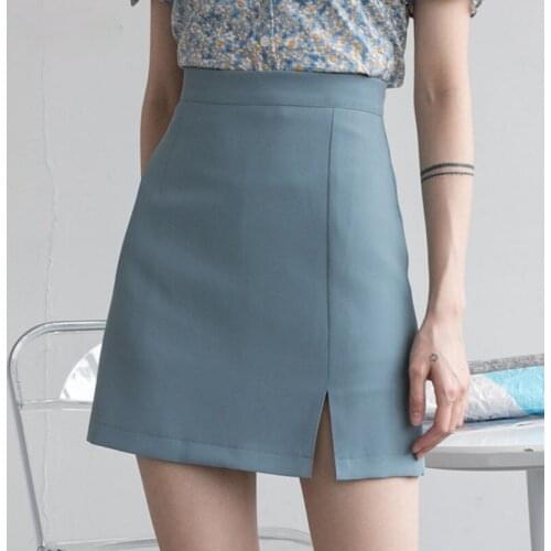 Women Skirts A-line High-waist Split Mini Skirts Solid Elegant Casual Sexy OL Skirts