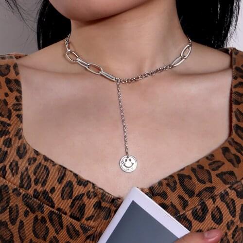 Smiley Face Pendant Necklace for Women Silver Color Clavicle Chain Short Necklaces Female 2021 Fashion Jewelry Simple New
