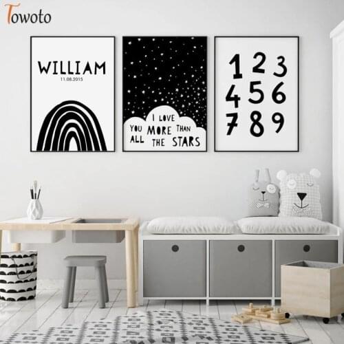 Cartoon Canvas Painting Black and White Poster Alphabet Print Scandinavian Boy Nursery Wall Art Kids Room Decoration Pictures