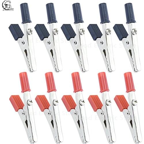 10pcs Length 52mm Insulated Crocodile Clips Plastic Handle Cable Lead Testing Metal Alligator Clips Clamps