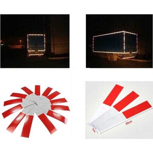 10PCS 5*30cm Car Reflective Stickers Warning Strip Reflective Truck Auto Night Driving Safety Anti-collision Red White Sticker