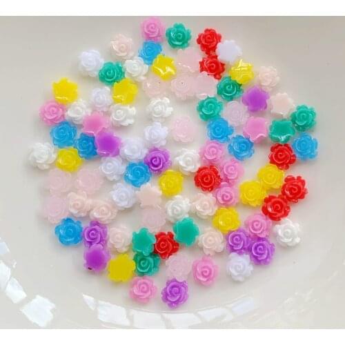 100PCS 6MM 3D Mini Flat Back Resin Simple Rose Flower Nail Art Set, Dress Decoration DIY Scrapbook Decoration Tool Accessories