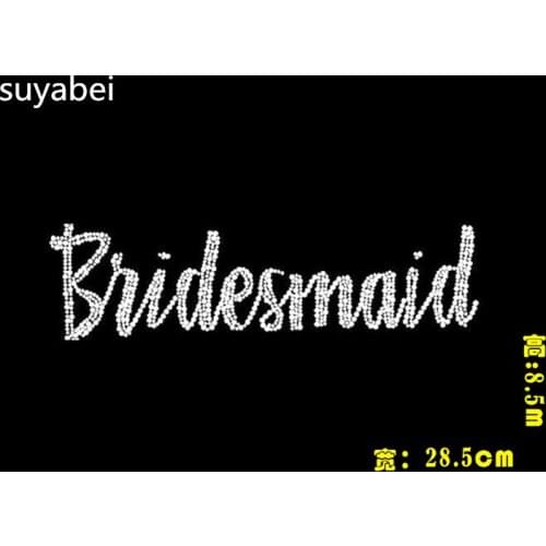 2pc/lot BIg bridesmaid stones motif hot fix rhinestone motif transfer on design iron on patches appliques for shirt