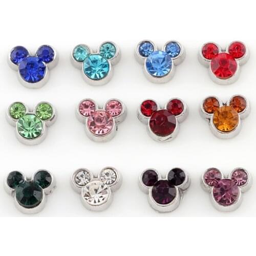 20Pcs/lot Mouse Head Birthstones Floating Charms Hand-made DIY for Glass Lockets